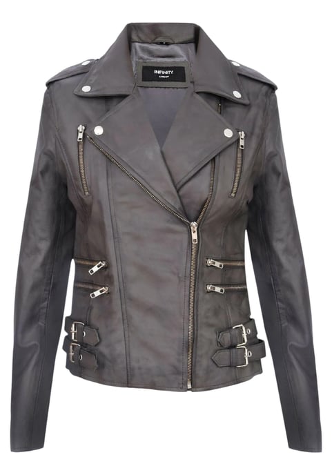 Damen Leder Grau Brando Bikerjacke-Constantia - Image 2