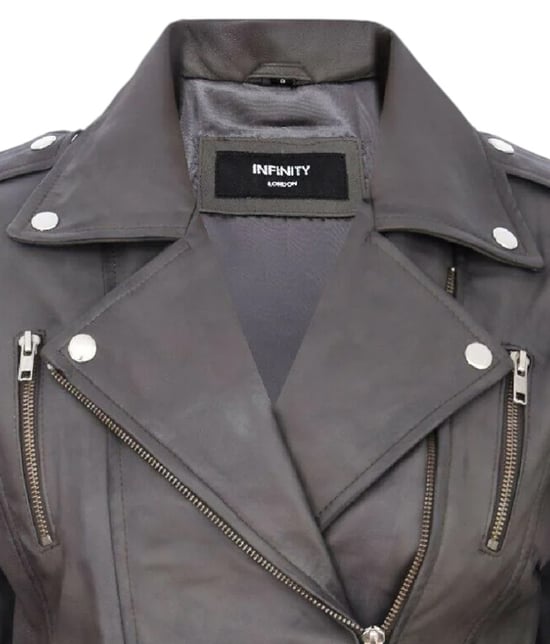 Damen Leder Grau Brando Bikerjacke-Constantia - Image 6