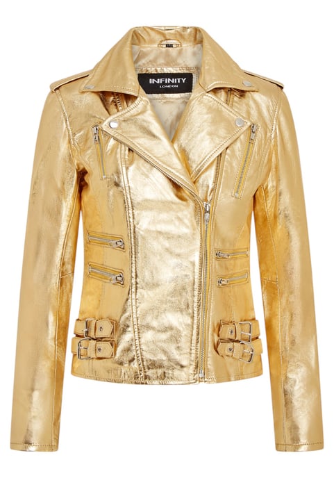 Damen Leder Gold Brando Bikerjacke-Loddon - Image 1