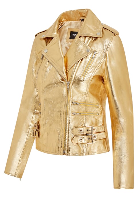 Damen Leder Gold Brando Bikerjacke-Loddon - Image 3