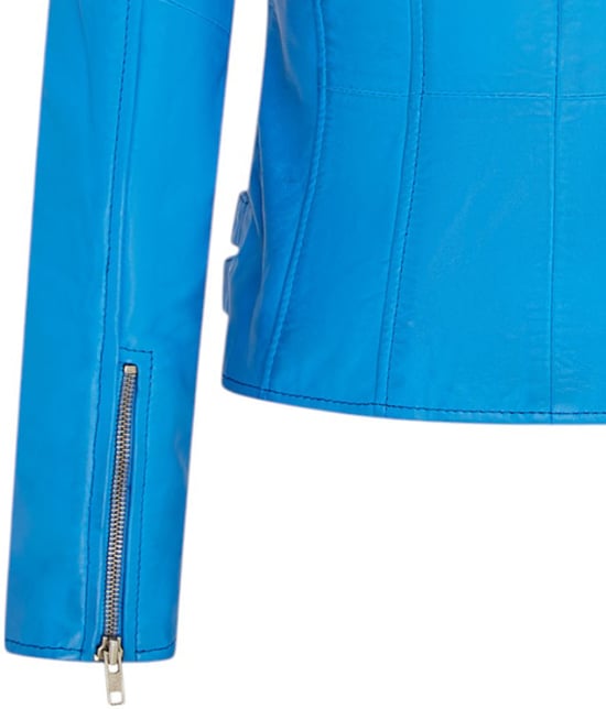 Damen Leder Blau Brando Bikerjacke-Loddon - Image 6