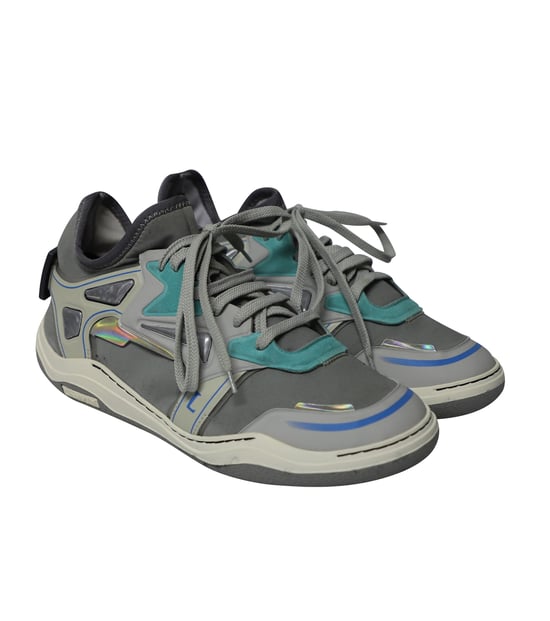 Lanvin Mid Top Neopren-Tauchsneaker aus grauem Nubuk-Kalbsleder - Image 3