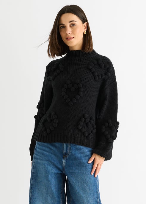 Schwarzes Herz Bubble Chunky Knit High Neck Pullover - Image 4