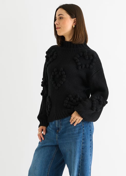 Schwarzes Herz Bubble Chunky Knit High Neck Pullover - Image 3