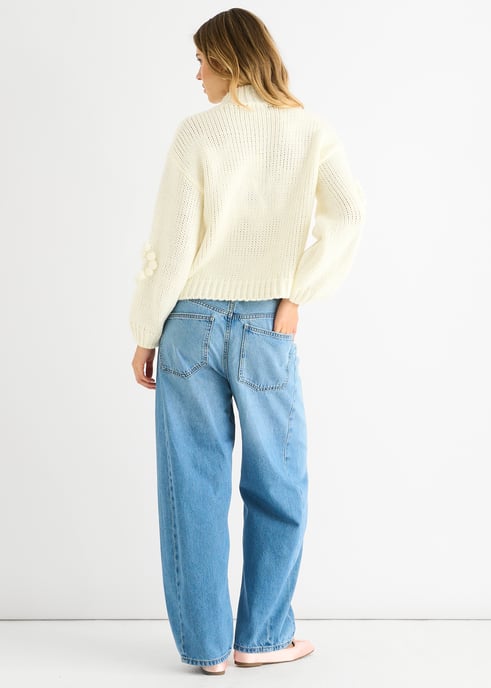 Creme Herz Blase klobig stricken hohen Hals Pullover - Image 4