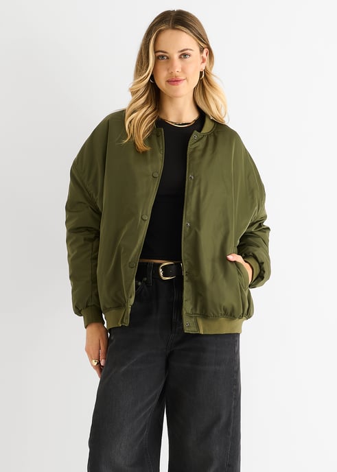 Khaki gepolsterte Bomberjacke in Übergröße - Image 1