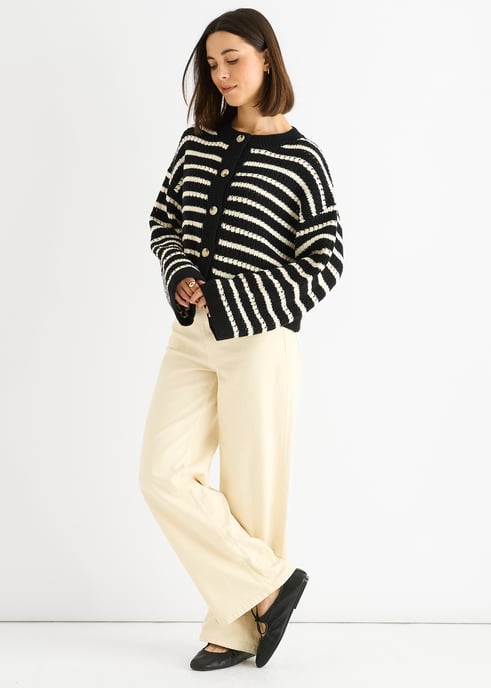 Schwarz gestreifter Strickcardigan mit Zopfmuster - Image 3