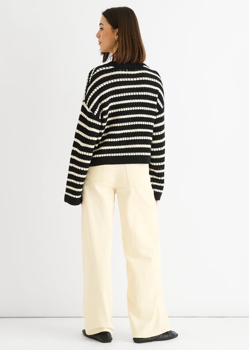 Schwarz gestreifter Strickcardigan mit Zopfmuster - Image 4