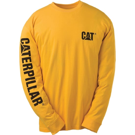 Caterpillar Markenzeichen Banner Langarm Baumwoll Herren T-Shirt in Gelb - Image 1