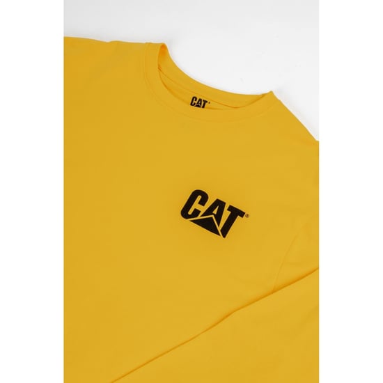 Caterpillar Markenzeichen Banner Langarm Baumwoll Herren T-Shirt in Gelb - Image 5