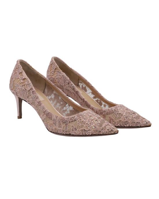Valentino – Spitze Pumps aus nudefarbenem Leder - Image 4