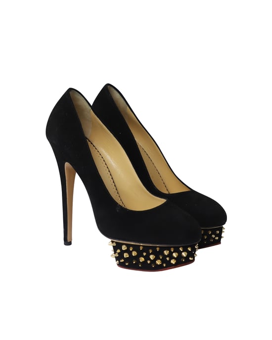Charlotte Olympia – Dolly-Pumps mit Nietenverzierung aus schwarzem Wildleder - Image 3