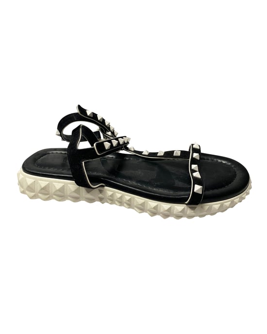 Valentino Garavani – Rockstud – Flache Sandalen mit Knöchelriemen aus schwarzem Wildleder - Image 1