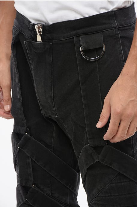 Stretch-Denim-Bikerjeans mit Harness-Details 17 cm in Schwarz - Image 3