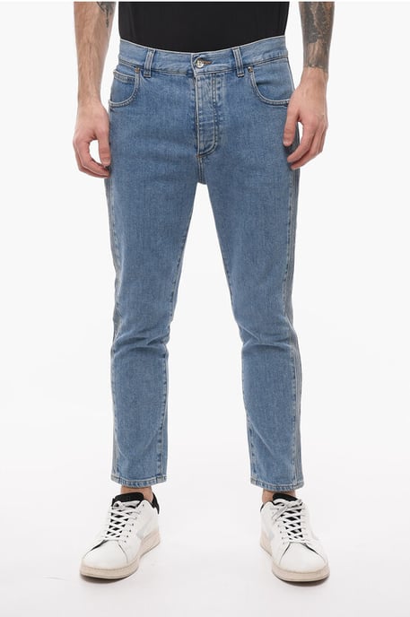 Tapered Fit Jeans mit Details an den Seiten 17 cm in Blau - Image 1