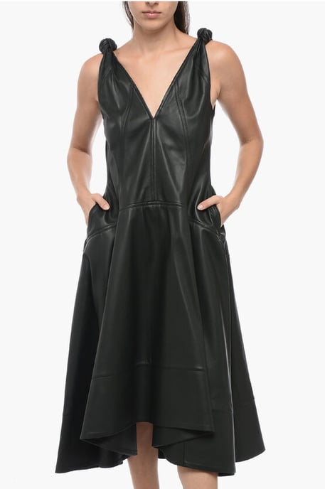 Lederkleid mit Knotendetails in Grün - Image 4