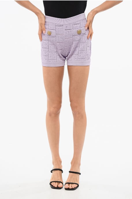 Zweireihige Designer-Häkelshorts in Violett - Image 1