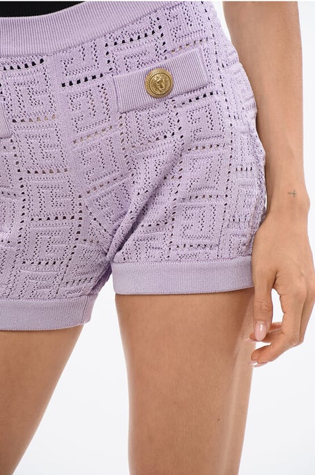 Zweireihige Designer-Häkelshorts in Violett - Image 3