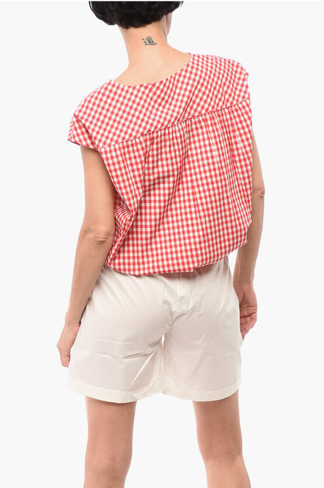 Zweifarbige Bluse mit Buffalo-Karomuster in Bianco, Rosso - Image 2
