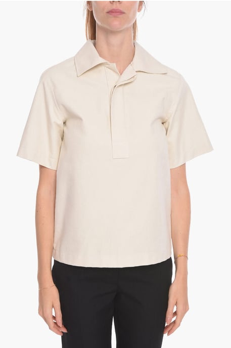 Kurzarm-Baumwollbluse mit versteckten Knöpfen in Weiß - Image 1