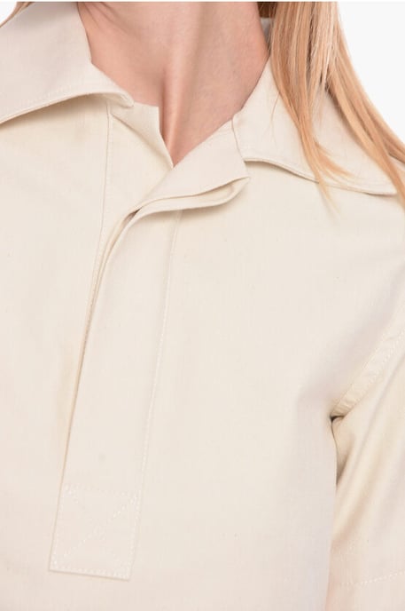 Kurzarm-Baumwollbluse mit versteckten Knöpfen in Weiß - Image 3