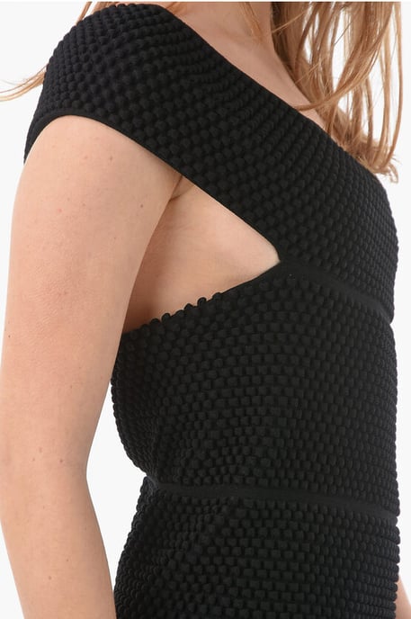 One-Shoulder-BUBBLE-KNIT-Minikleid in Schwarz - Image 3