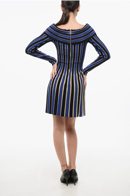 Gestreiftes Kleid mit Lurexbesatz in Blau, Schwarz - Image 2