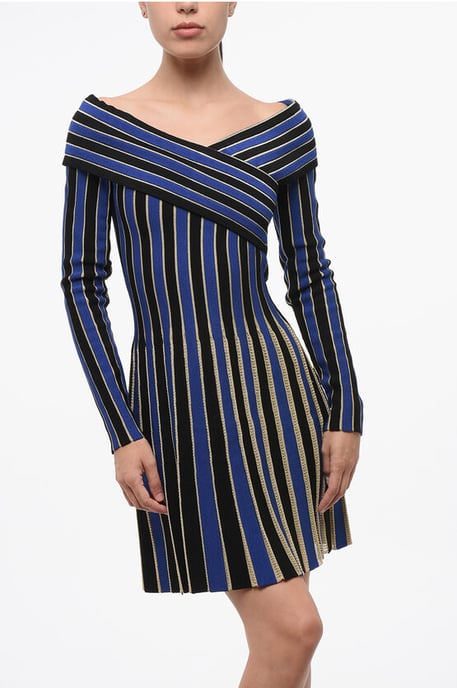 Gestreiftes Kleid mit Lurexbesatz in Blau, Schwarz - Image 4