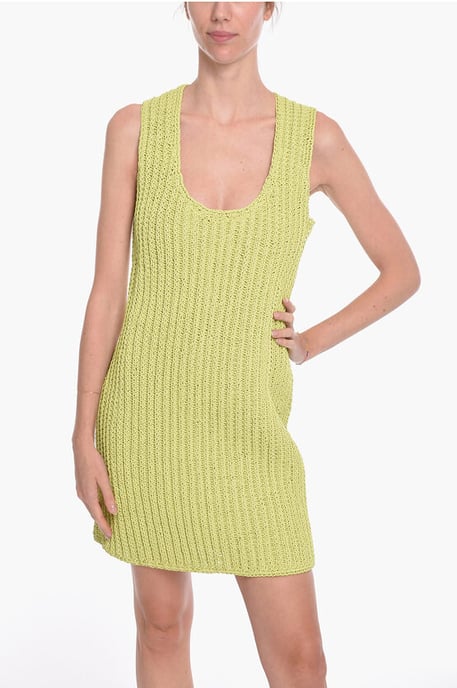 Handgestricktes Midikleid aus Leder in Grün - Image 4