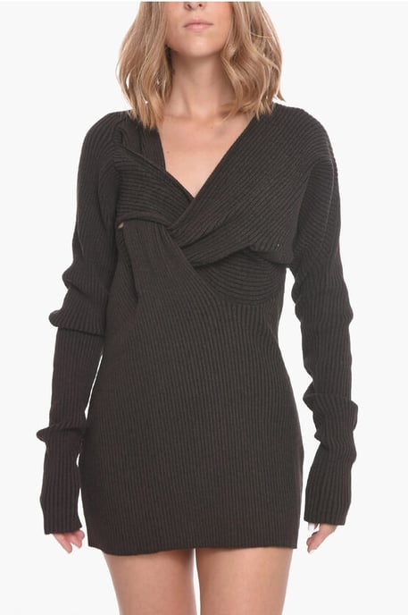 Knotted Design WEAVE Strick-Minikleid in Braun - Image 4