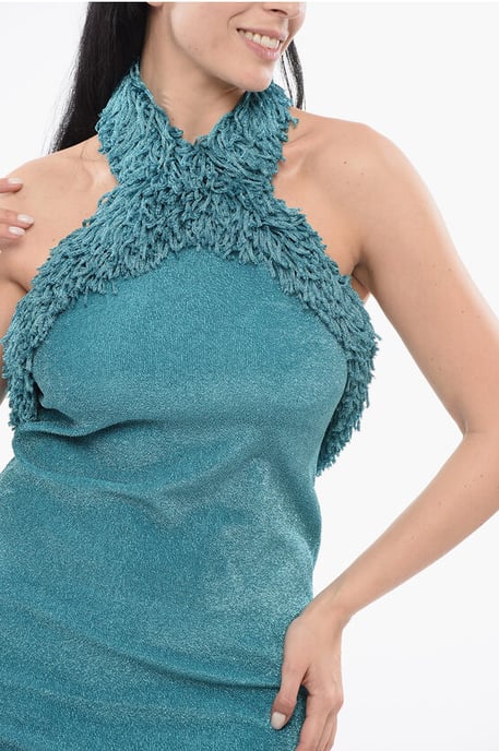 Lurex Neckholder-Kleid in Blau - Image 3