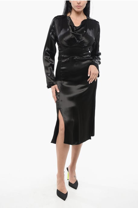 Bottega Veneta Satinkleid mit V-Ausschnitt - Schwarz - Image 1
