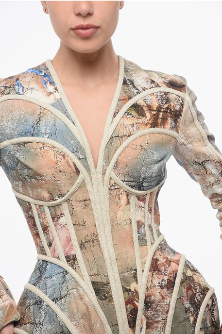 Mehrfarbiges gemustertes Leinen-Käfigkleid mit V-Ausschnitt - Image 3