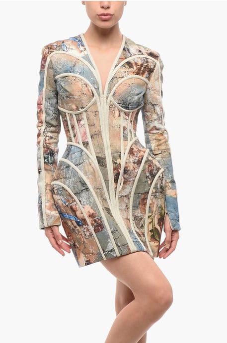 Mehrfarbiges gemustertes Leinen-Käfigkleid mit V-Ausschnitt - Image 4