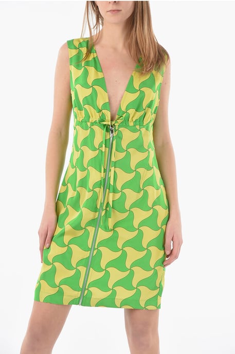PARACHUTE Minikleid mit tiefem Ausschnitt und Wellenmuster in Giallo, Verde - Image 4