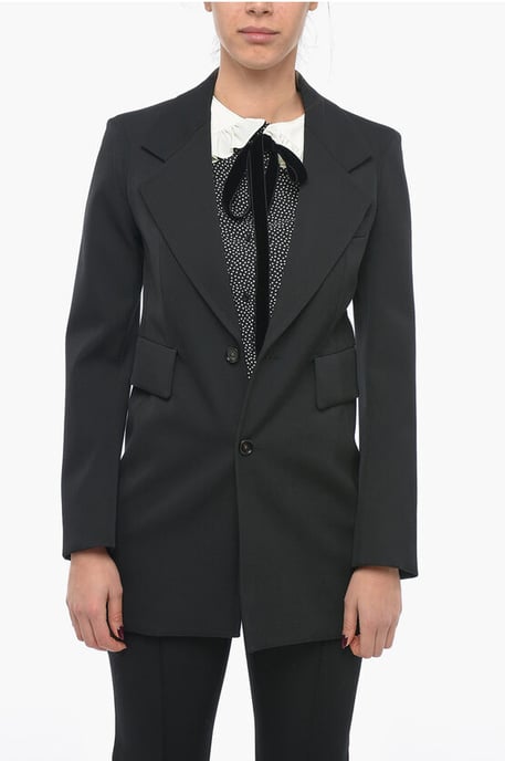 Blazer aus Stretchwolle mit geschwungenen Ärmeln in Schwarz - Image 1