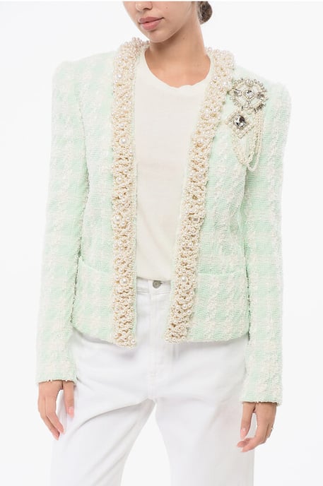 Tweed SIDE TO SIDE Blazer mit Zierperlen in Hellblau - Image 1