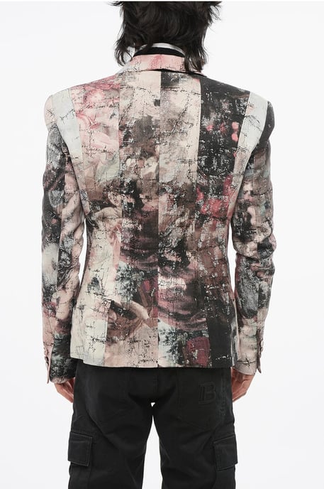Gemusterter Blazer aus Leinen mit 1 Knopf und Mittelschlitz, steigendem Revers, mehrfarbig - Image 2