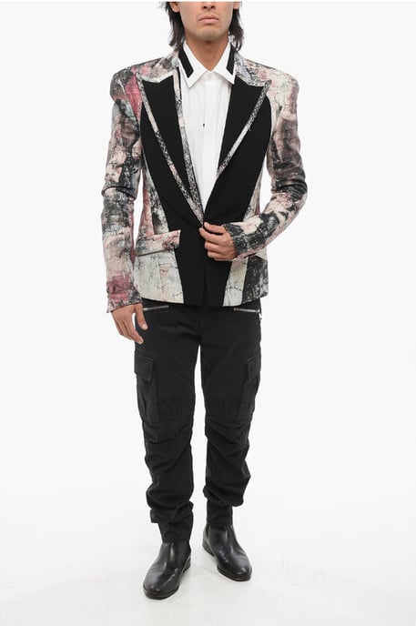 Gemusterter Blazer aus Leinen mit 1 Knopf und Mittelschlitz, steigendem Revers, mehrfarbig - Image 4