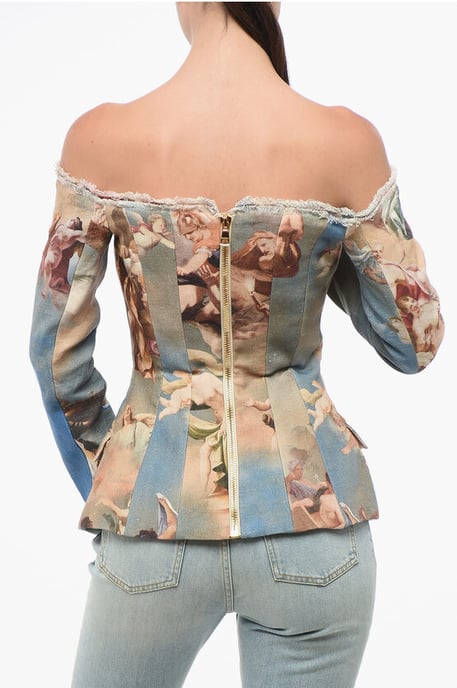 Gemusterter Off-Shoulder-Blazer aus Leinen in Mehrfarbig - Image 2