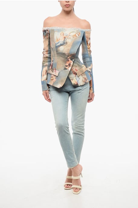 Gemusterter Off-Shoulder-Blazer aus Leinen in Mehrfarbig - Image 4