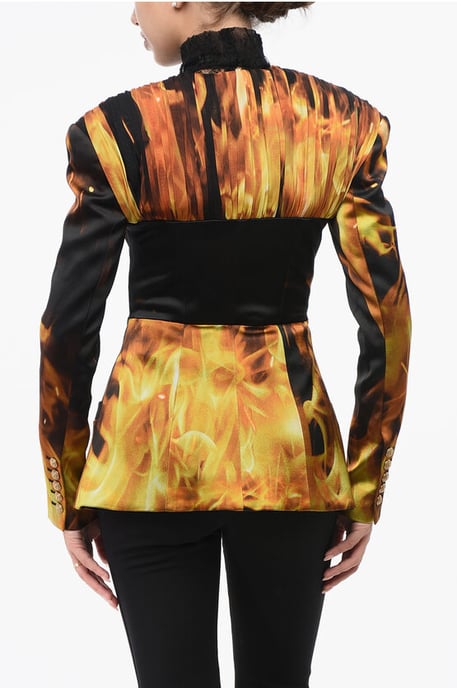 Bedruckter FIRE-Blazer ohne Kragen aus Satin in Orange - Image 2