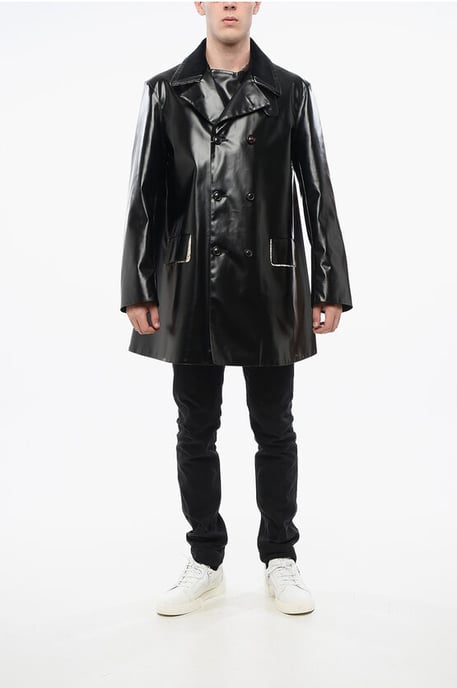 MM4 MM14 Wasserdichter Trenchcoat mit Samtkragen in Schwarz - Image 4