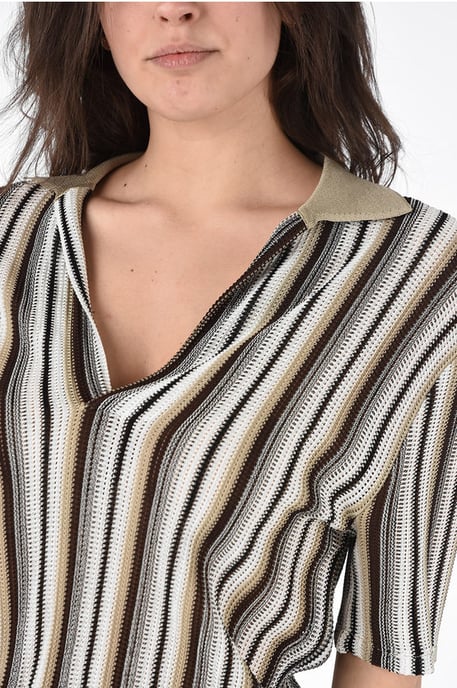 Asymmetrisch gestreiftes Jaquard-Kleid in Braun - Image 3