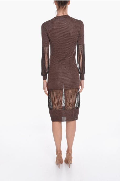 Metallic-Midikleid aus Viskosestrick mit Kettendetails in Braun - Image 2