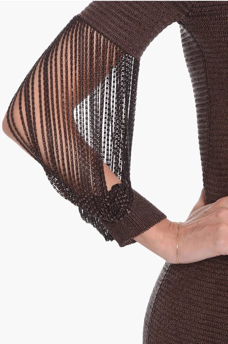 Metallic-Midikleid aus Viskosestrick mit Kettendetails in Braun - Image 3