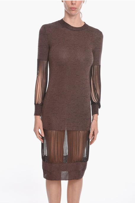 Metallic-Midikleid aus Viskosestrick mit Kettendetails in Braun - Image 4
