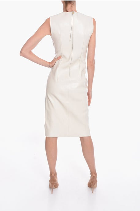 Ärmelloses Midikleid aus Leder mit quadratischem Ausschnitt in Weiß - Image 2