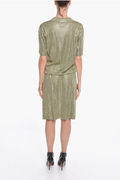 Seidenstrick-Midikleid mit verspiegelten Nieten in Grün - Image 2