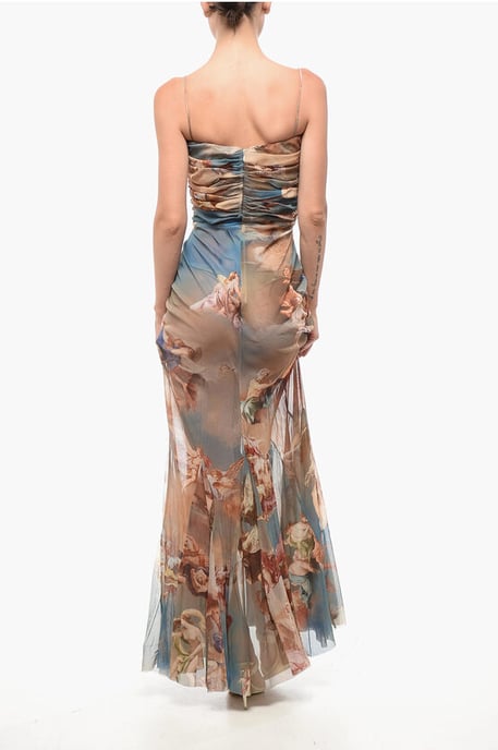 Gemustertes, drapiertes Maxikleid aus Tüll in Mehrfarbig - Image 2